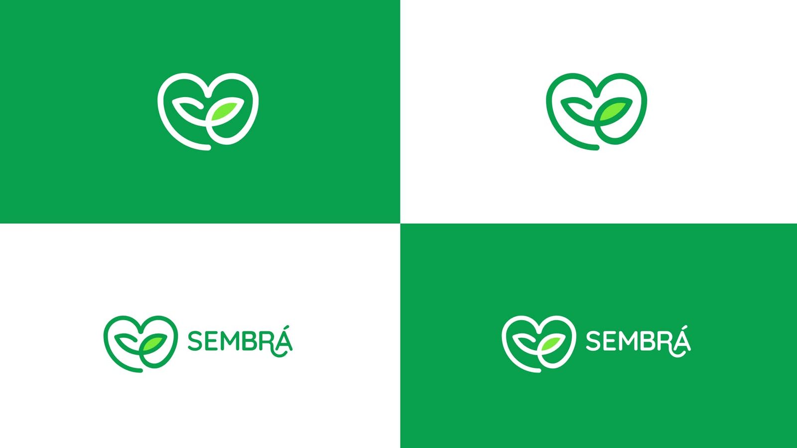 Variaciones de logotipo Sembrá con iconografía de hojas y corazón