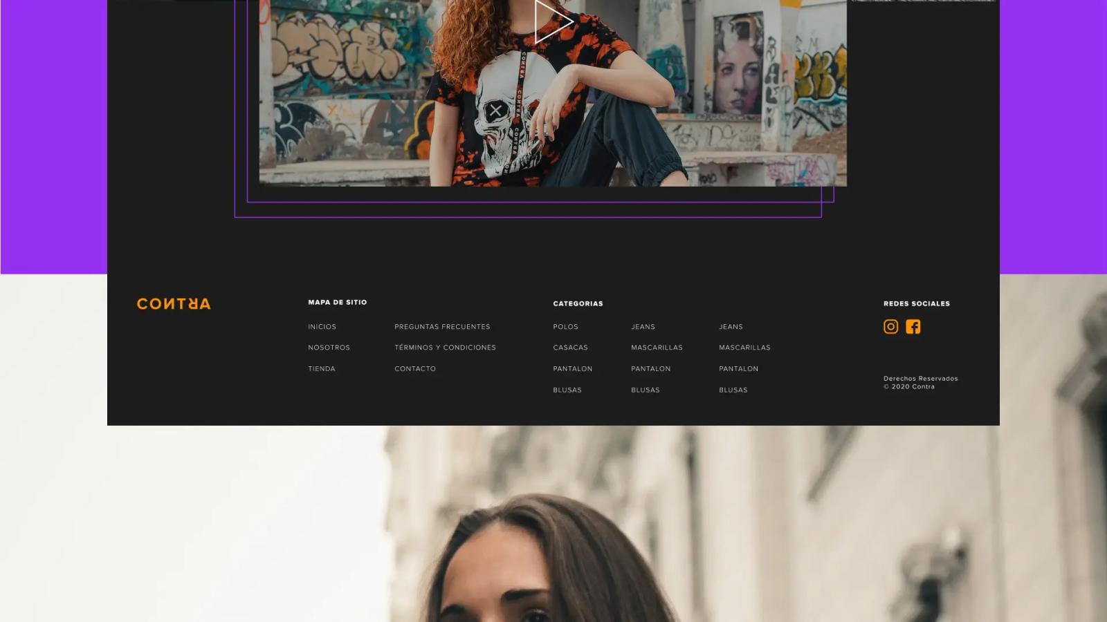 Diseño web con imagen de moda y barra de navegación sobre fondo oscuro