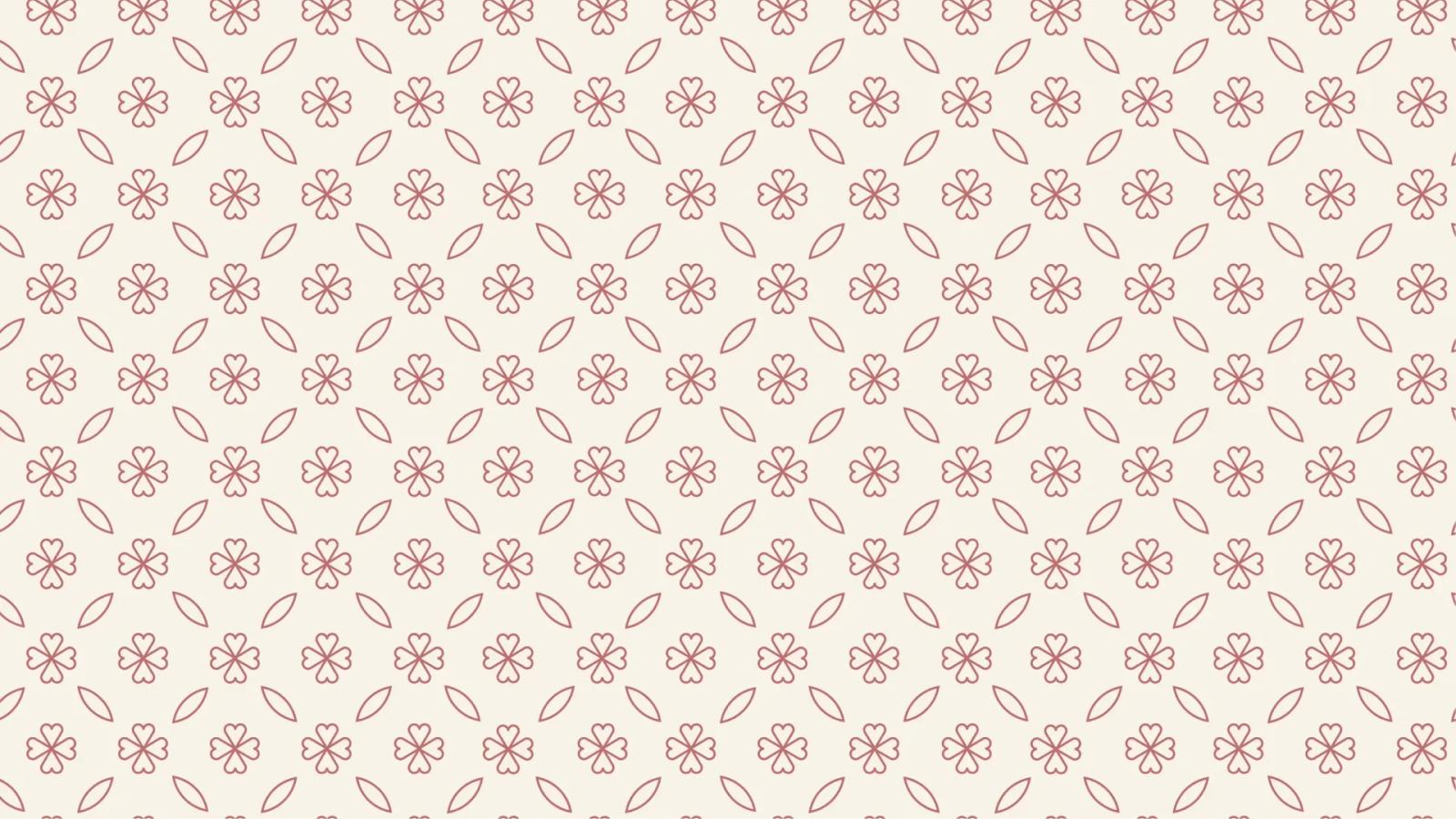 Patrón gráfico repetitivo de flores estilizadas y hojas en líneas rosadas sobre fondo claro