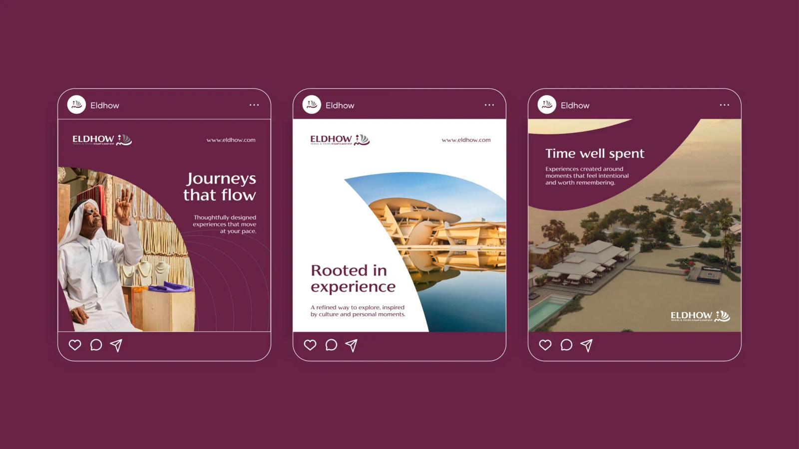 Interfaces de redes sociales con publicaciones de viajes