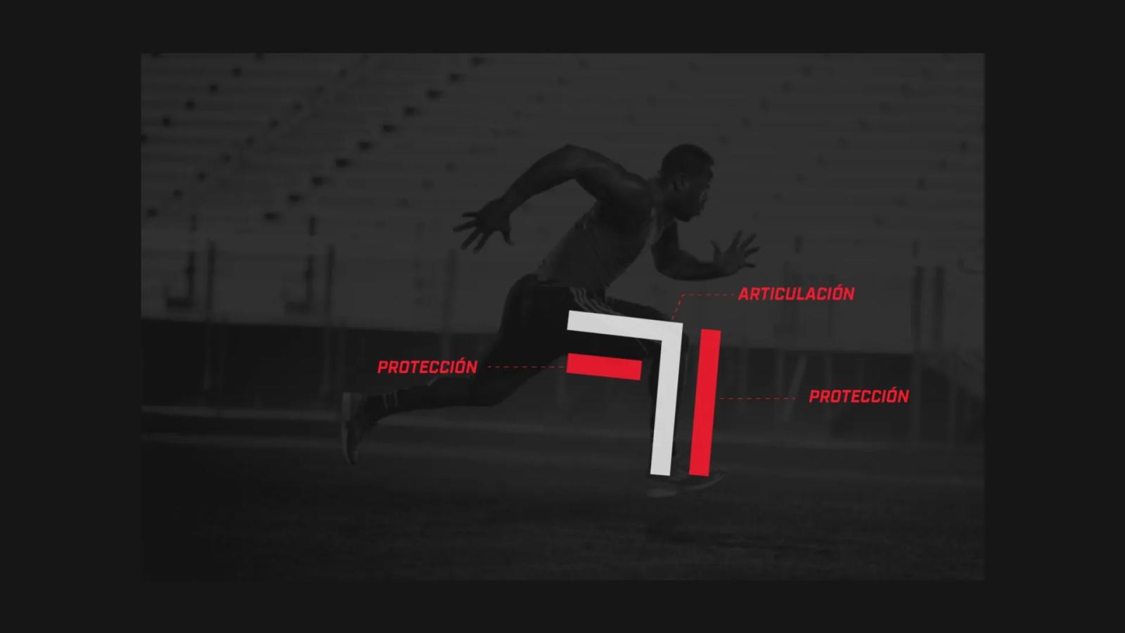 Escena de marca deportiva Branson Sport con gráficos dinámicos sobre fondo oscuro