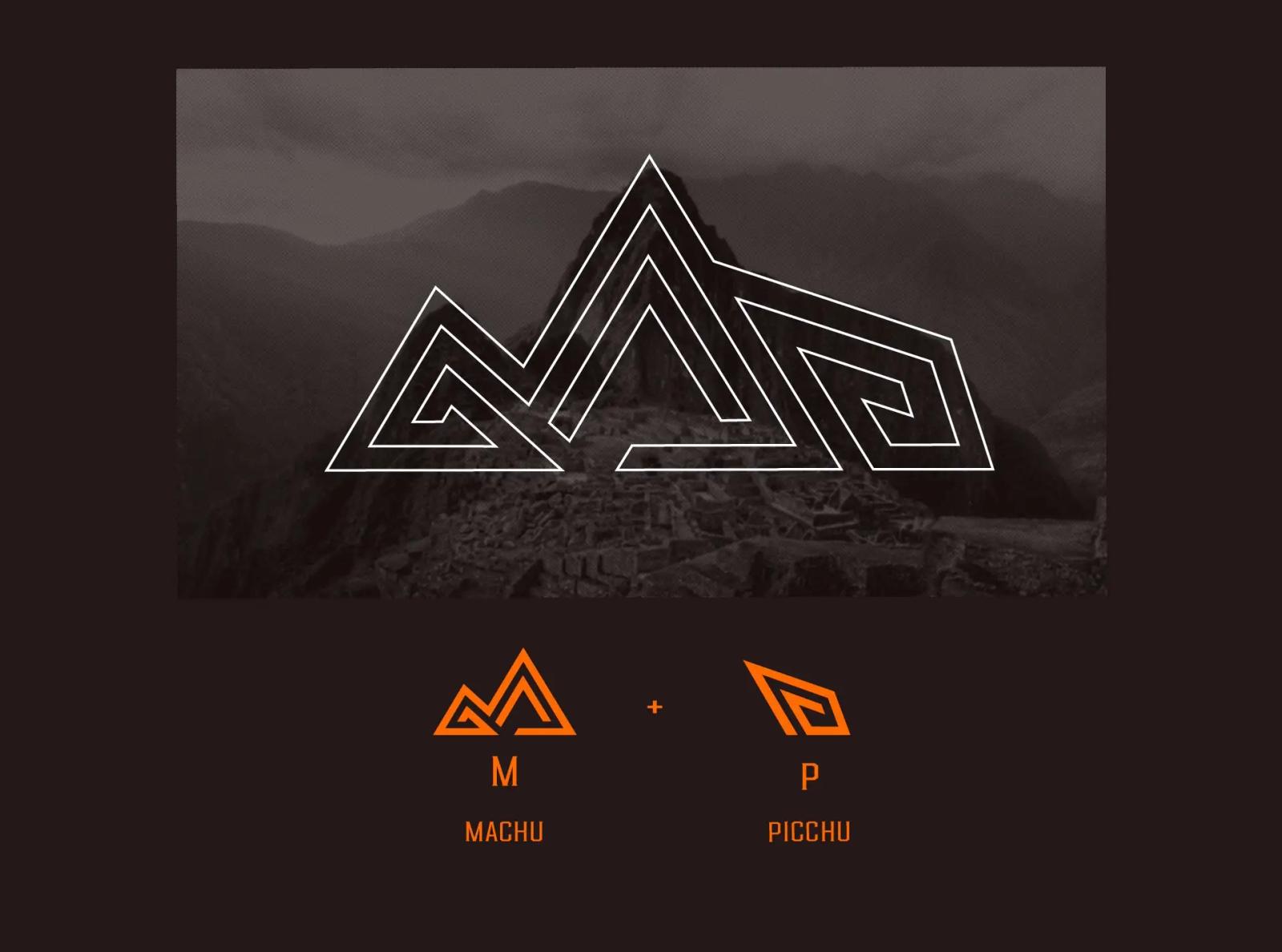 Logotipo de Machu Picchu Booking con monograma inspirado en Machu Picchu y letras M y P representando la montaña y arquitectura andina