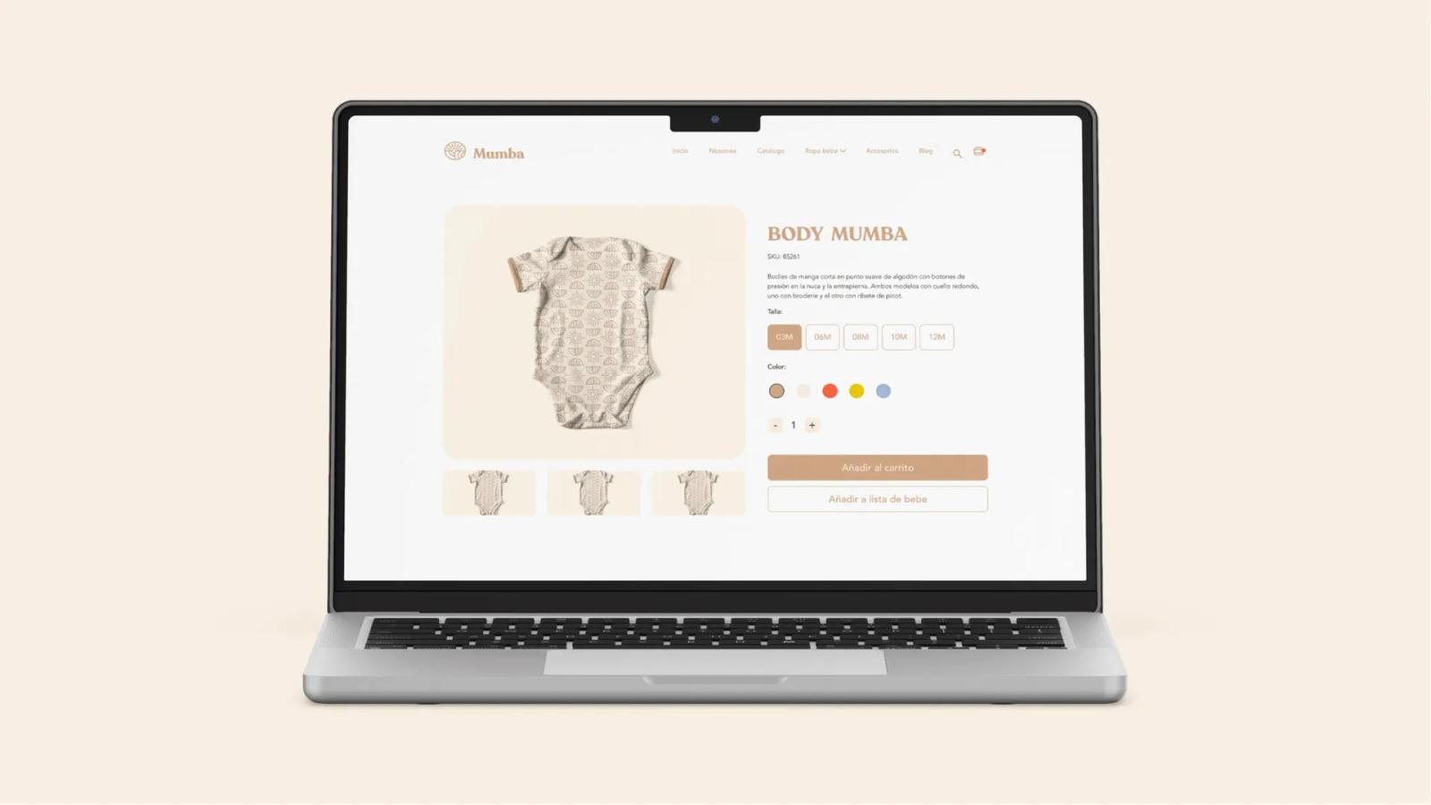 Mockup de sitio web de producto mostrado en computadora portátil