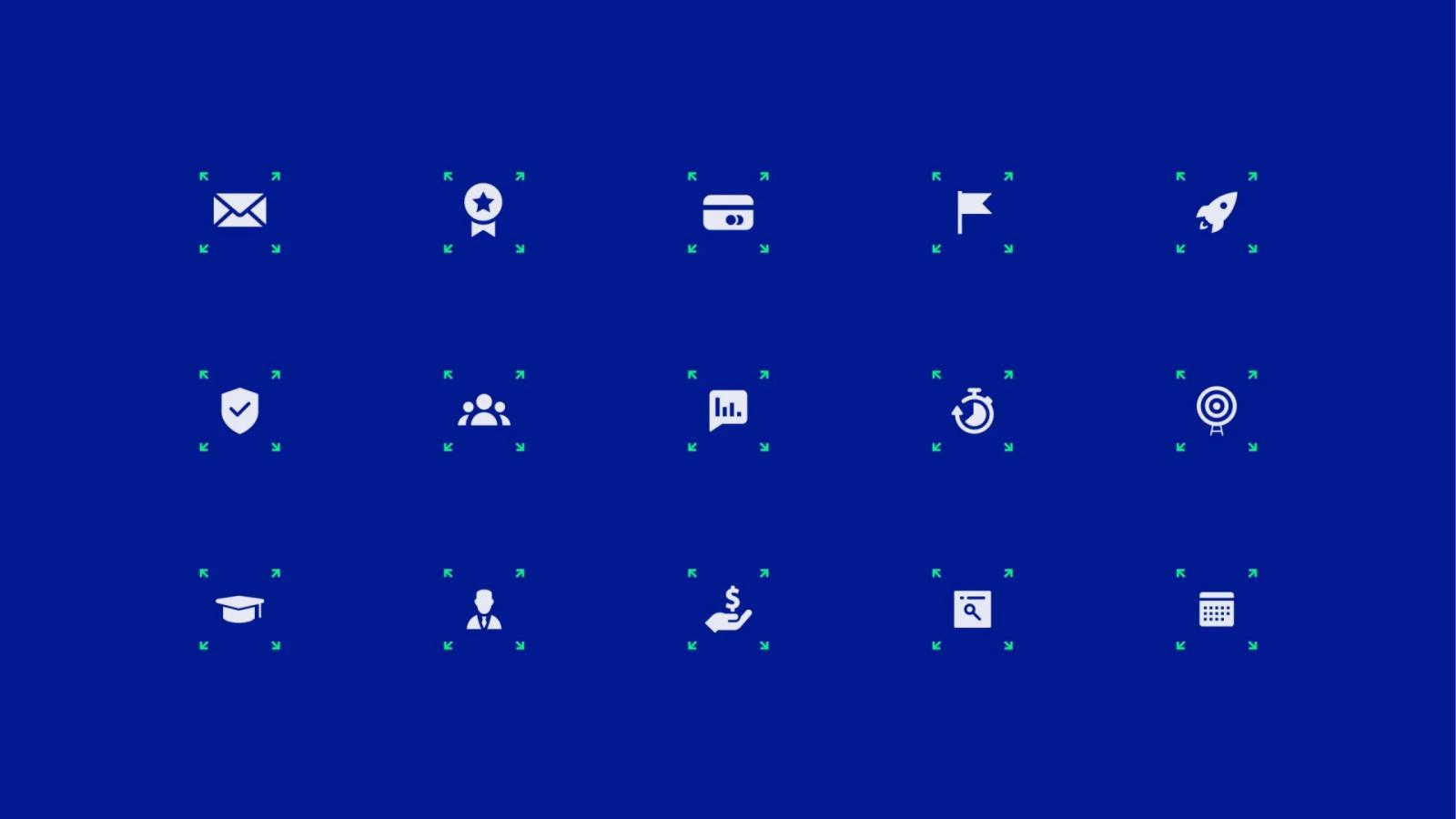 Conjunto de íconos que representan los diferentes servicios de SEO en fondo azul