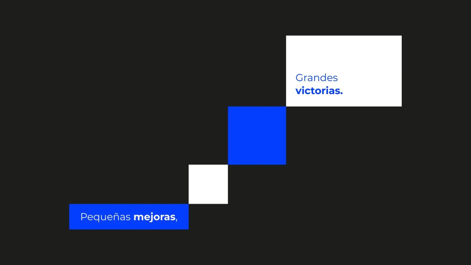 Composición tipográfica con mensajes breves sobre fondo oscuro y bloques de color