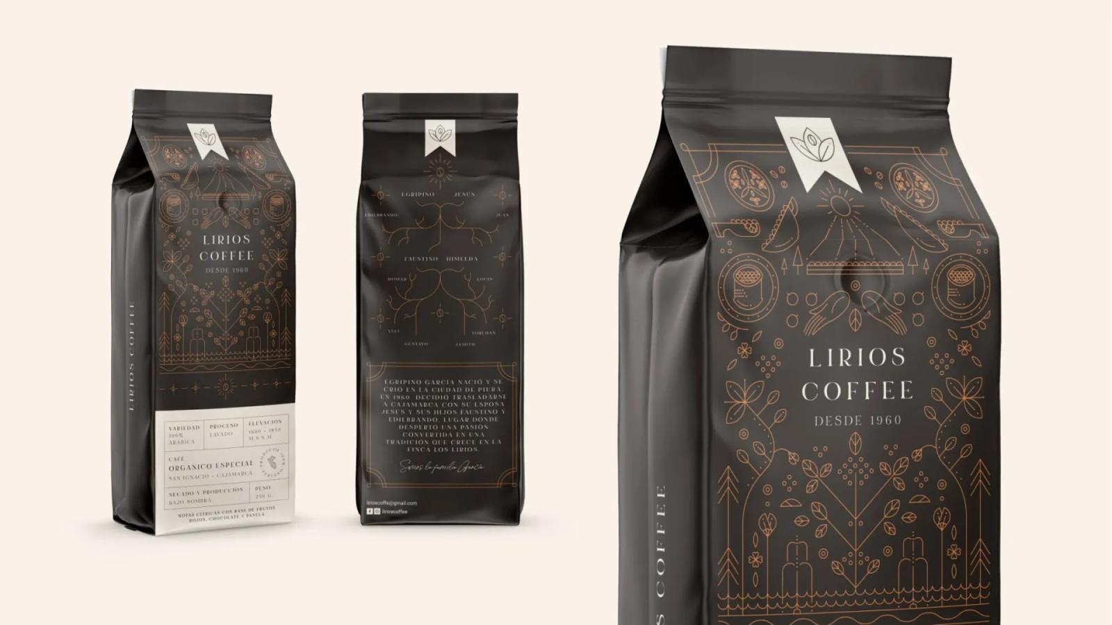 Packaging de café en bolsas con diseño premium