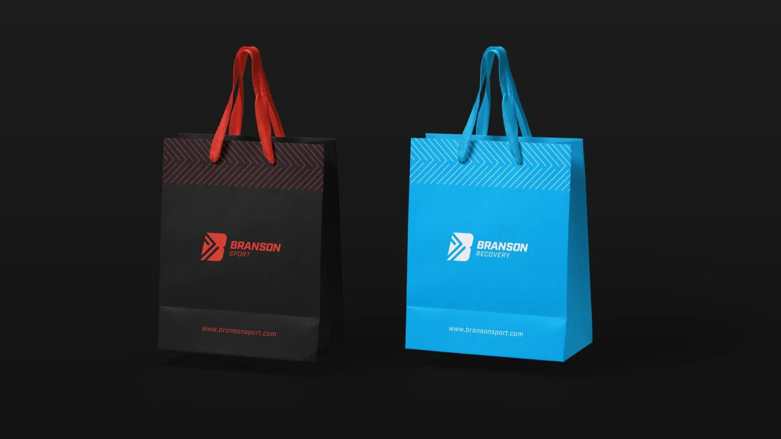 Tote bags promocionales con branding Branson Sport en dos colores