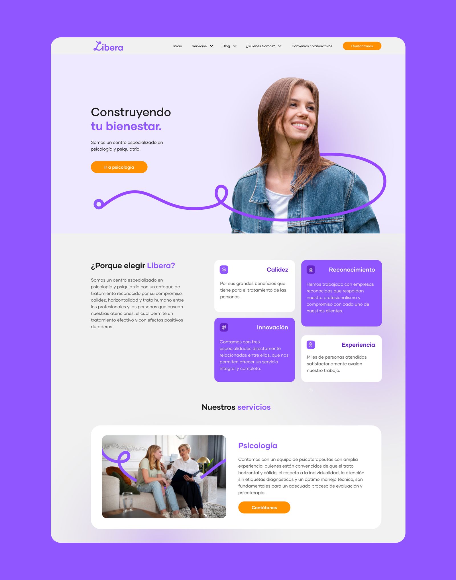 Página web de marca con diseño moderno y secciones informativas