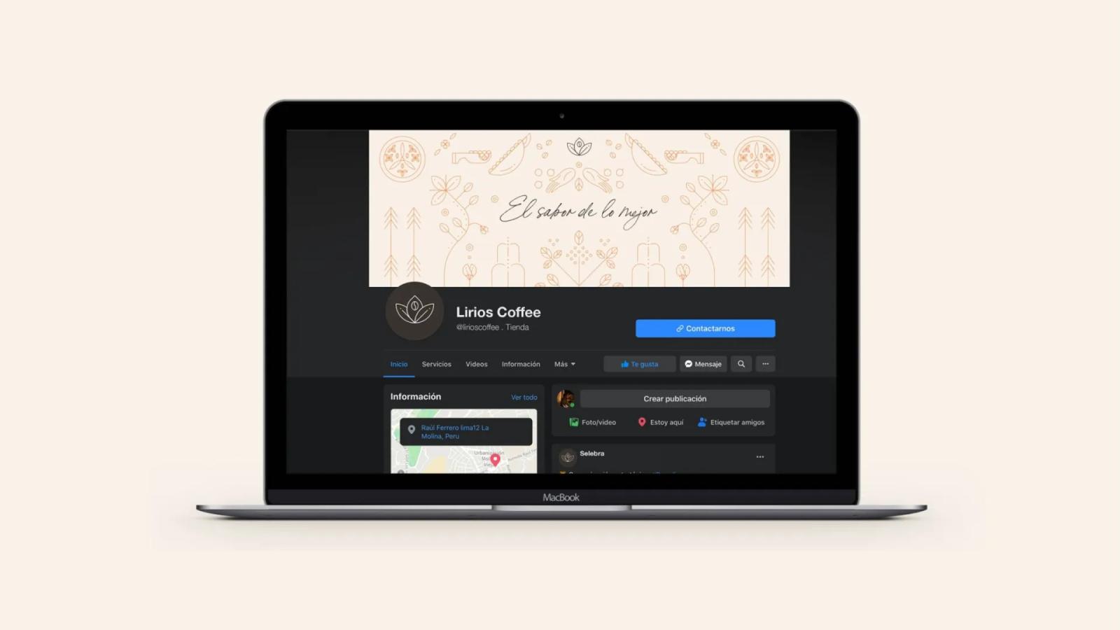 Sitio web de la marca de café visualizado en laptop