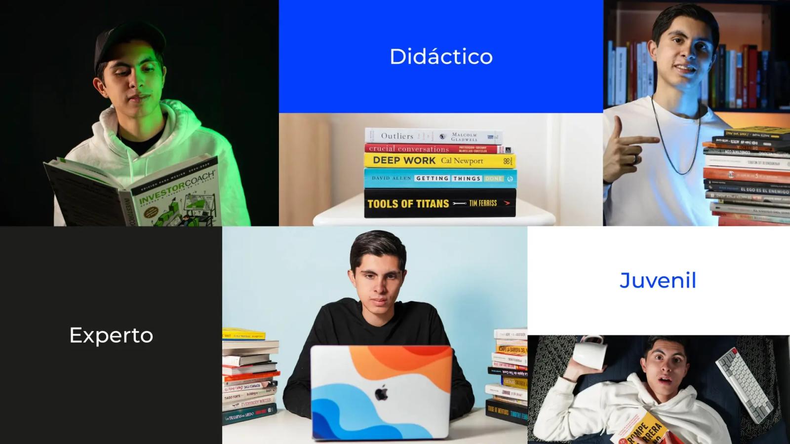 Composición de personas estudiando y leyendo libros representando perfiles educativos