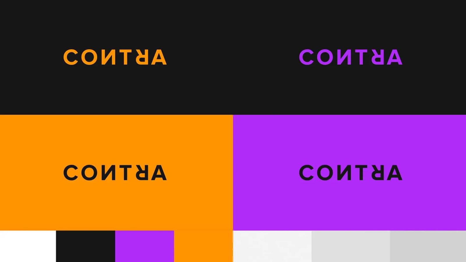 Variaciones de logotipo con fondo negro, naranja y morado