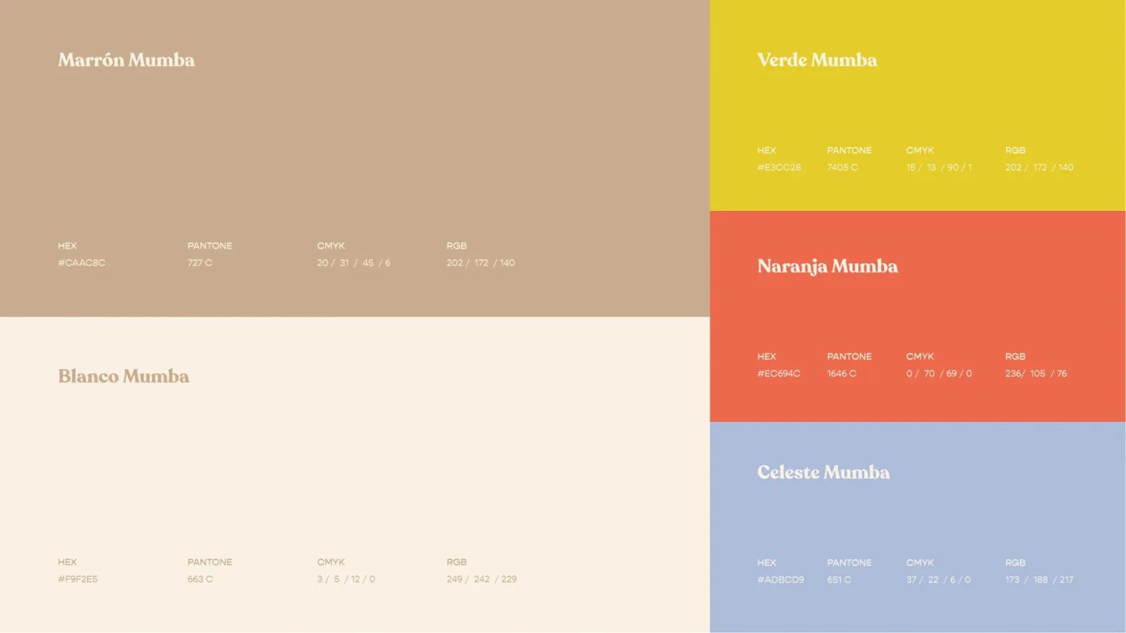 Paleta cromática de la marca organizada por gamas de color