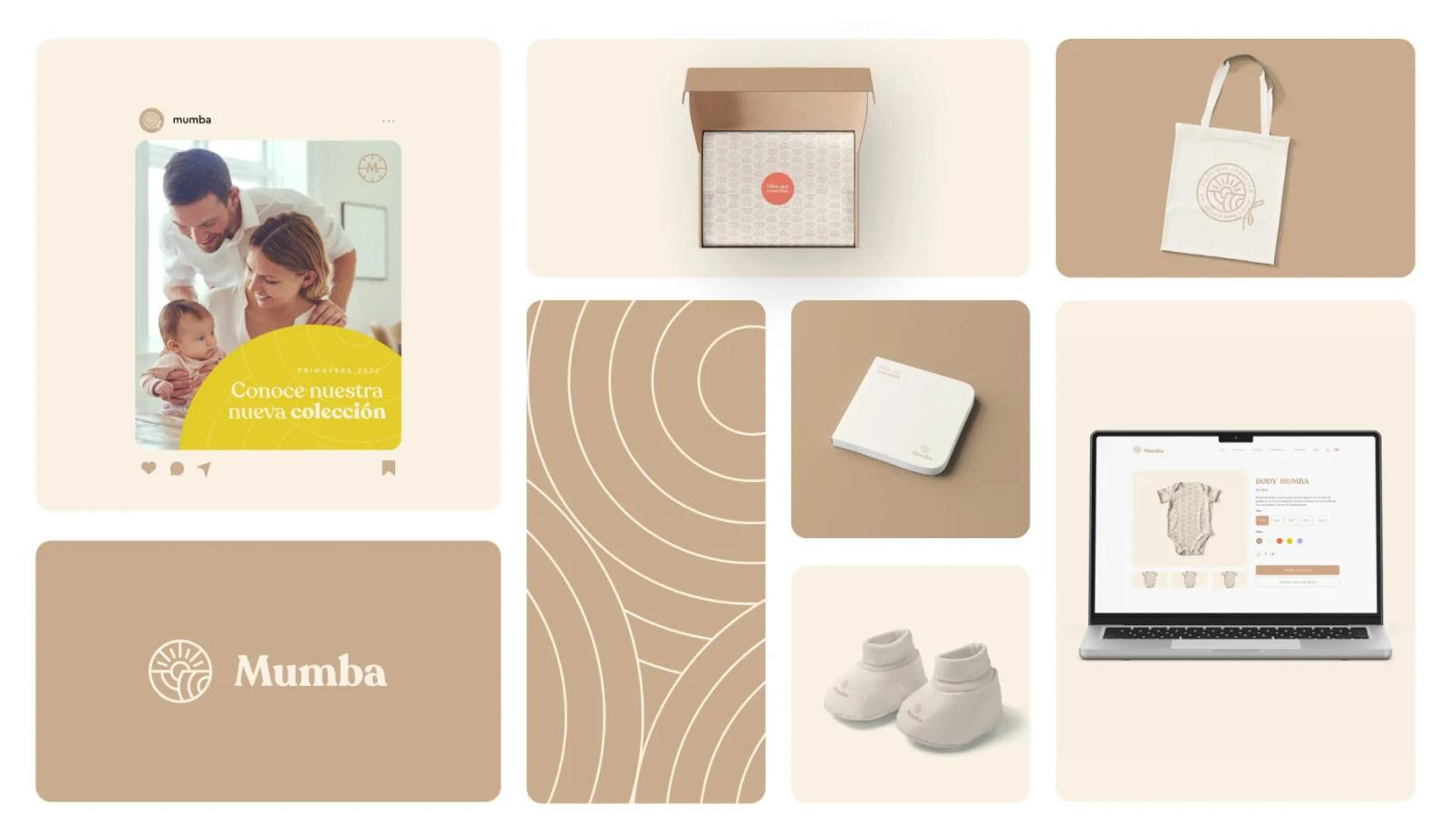 Collage de aplicaciones de marca en productos físicos y digitales