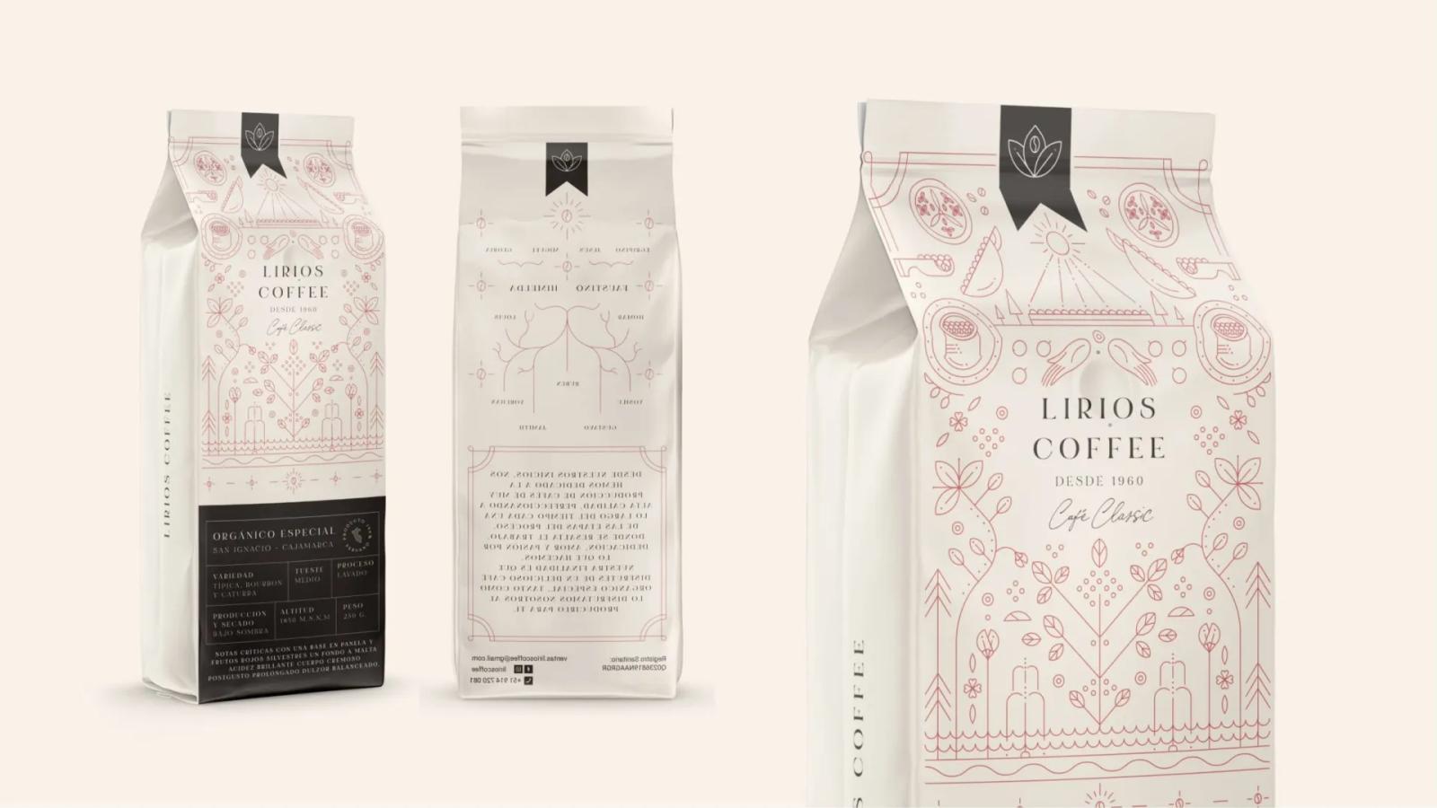 Packaging en blanco de café en bolsas con diseño premium