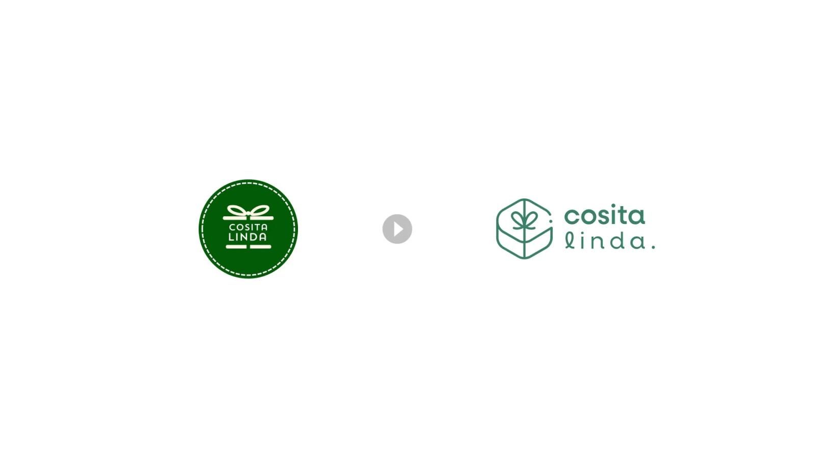 Comparativa de rebranding de Cosita Linda mostrando la evolución del logotipo antiguo circular hacia la nueva identidad visual minimalista