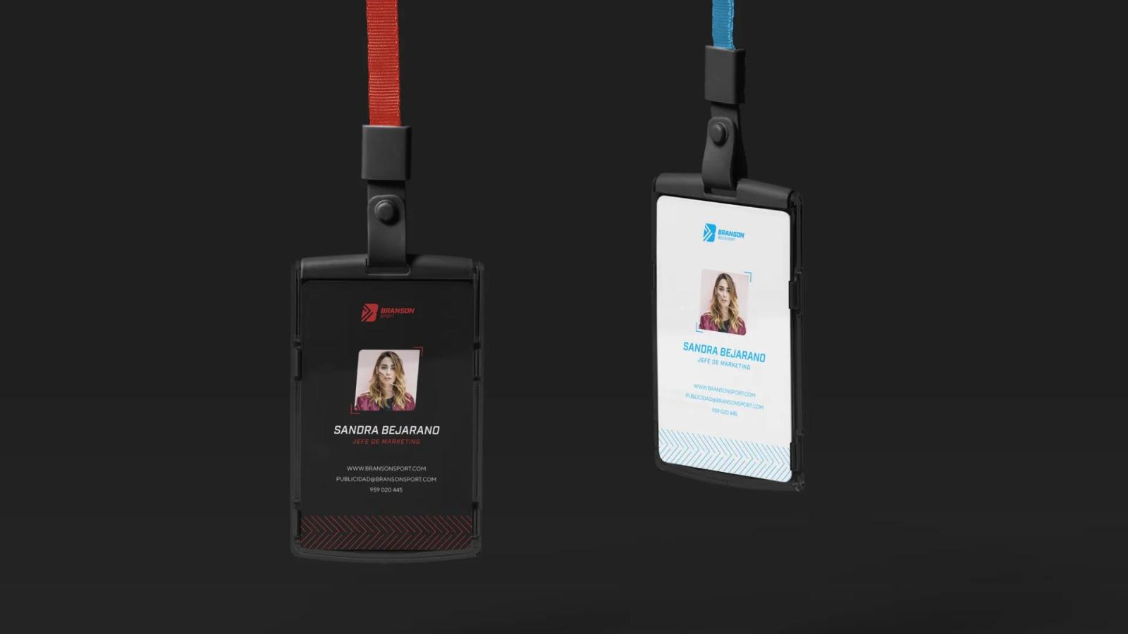 Credenciales y lanyards deportivos con marca Branson Sport