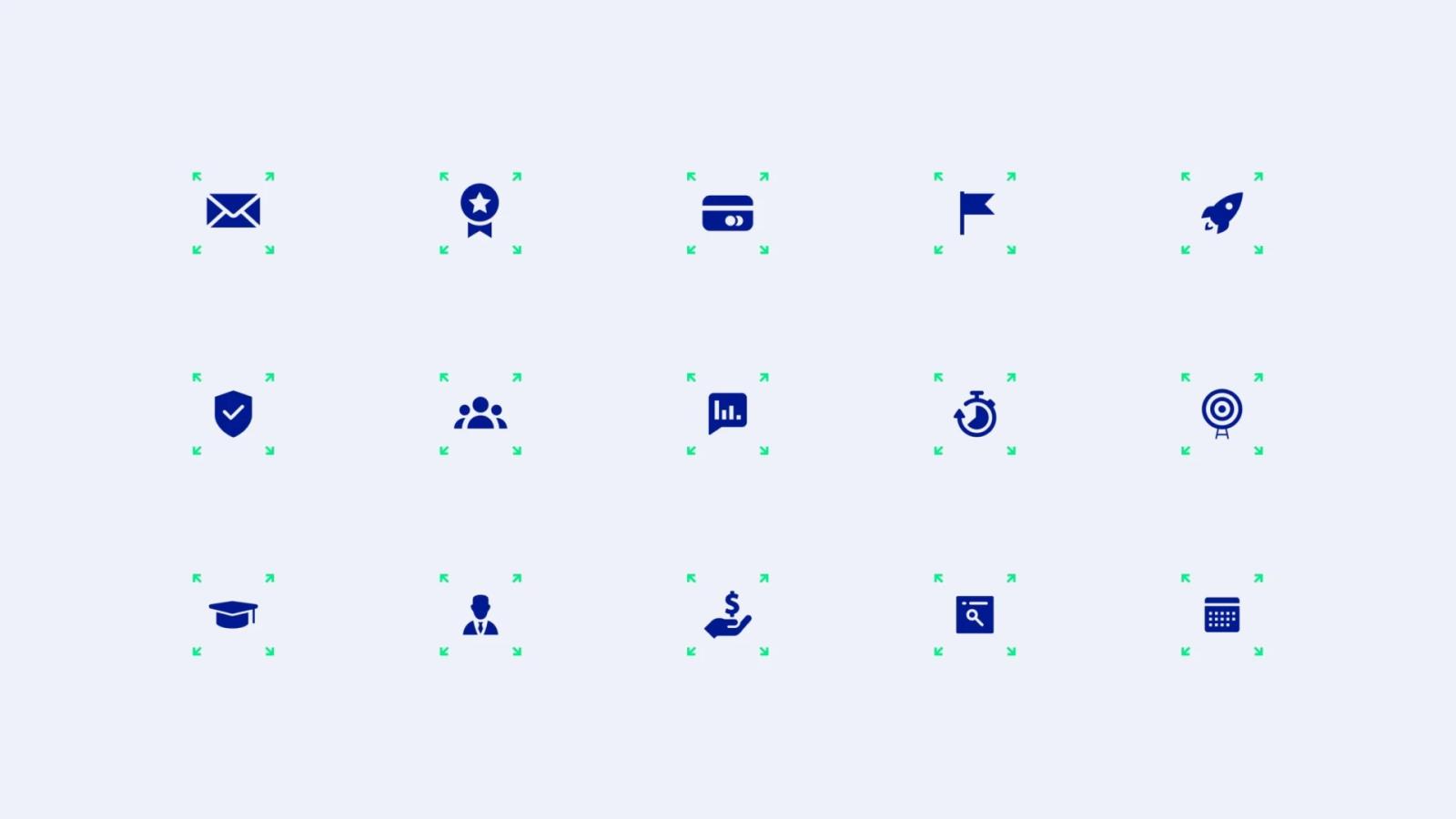 Conjunto de íconos que representan los diferentes servicios de SEO en fondo blanco