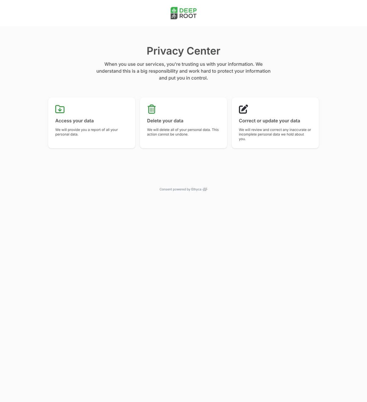Deep Root's opt-out page, captured 23 Oct 2026