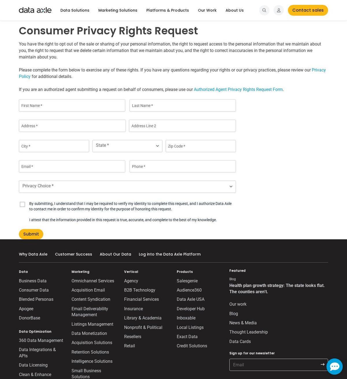 Data Axle's opt-out page, captured 23 Oct 2026