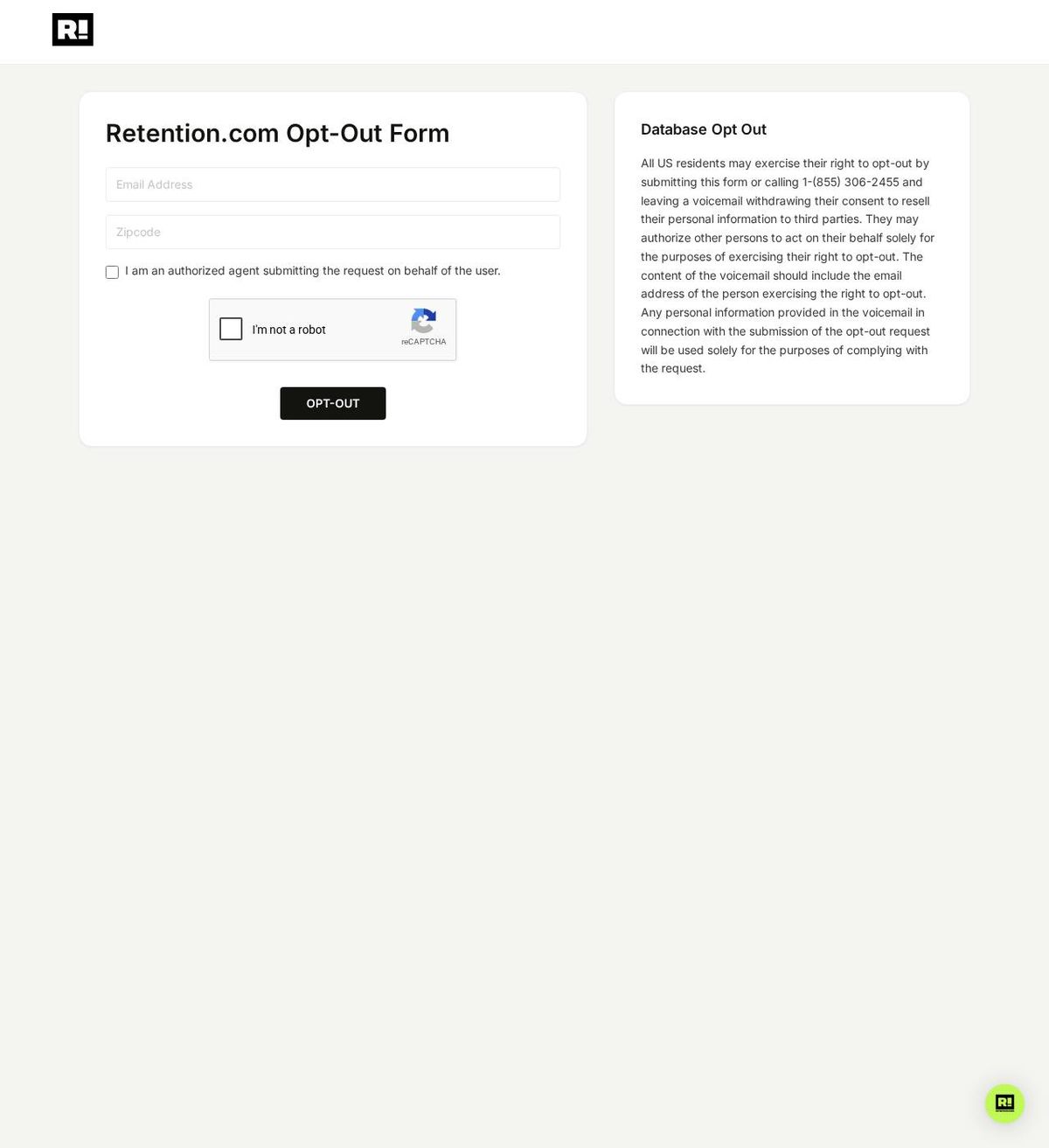 Retention.com's opt-out page, captured 23 Oct 2026