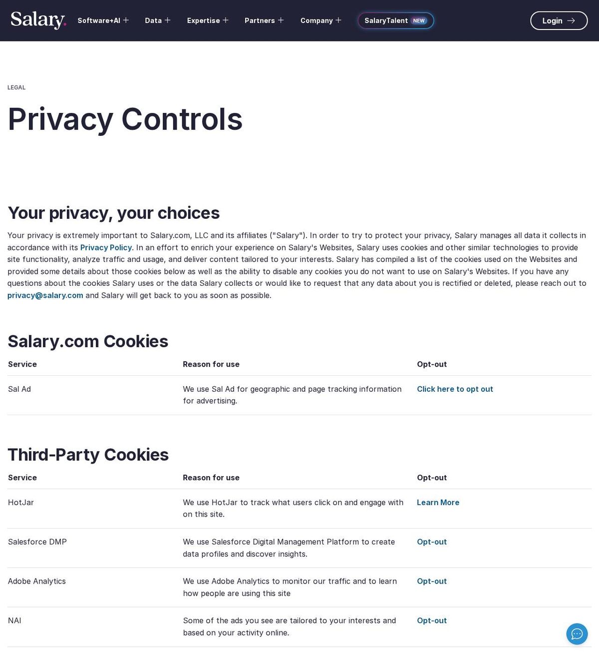 Salary.com, LLC's opt-out page, captured 23 Oct 2026