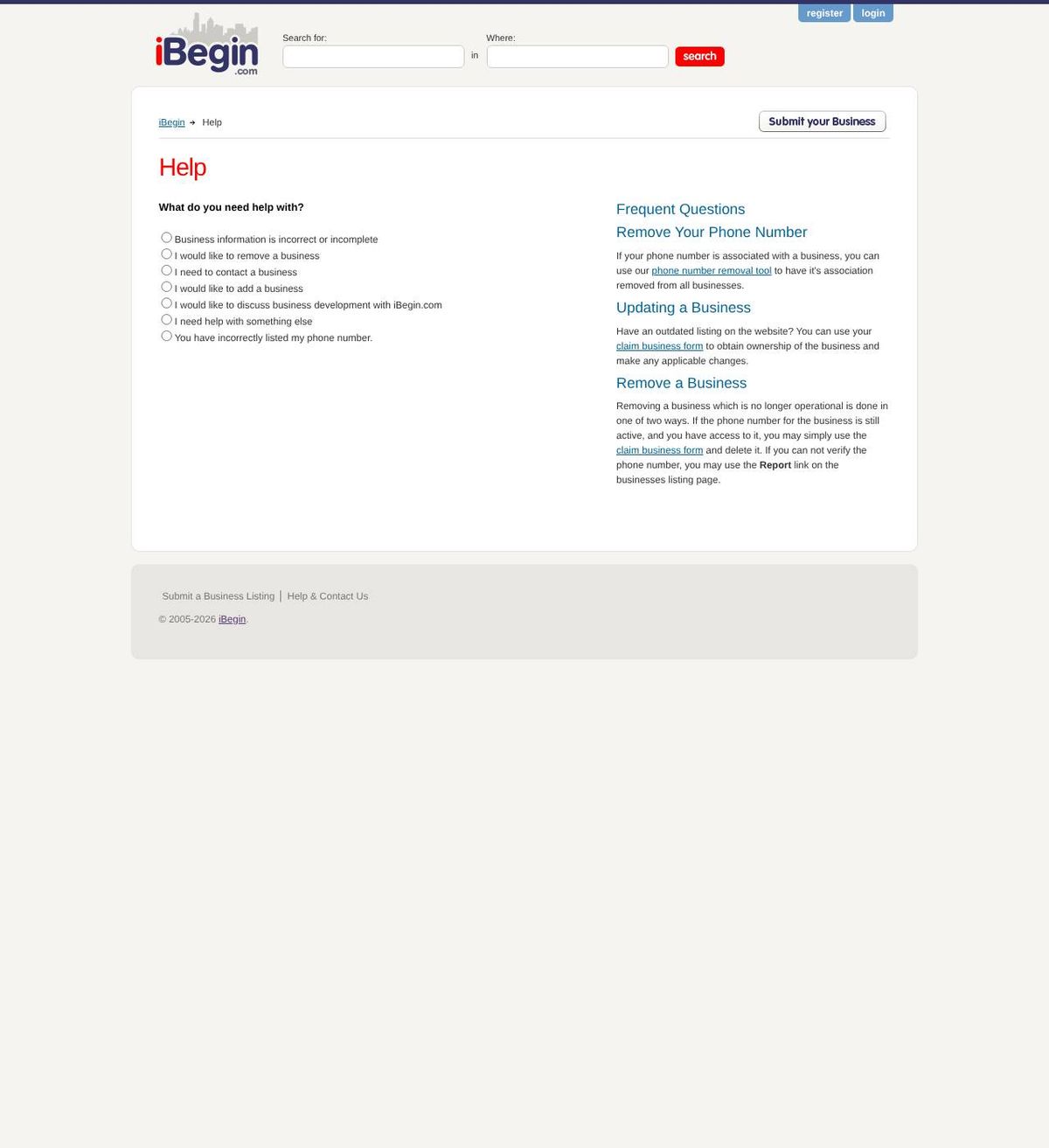 iBegin's opt-out page, captured 23 Oct 2026