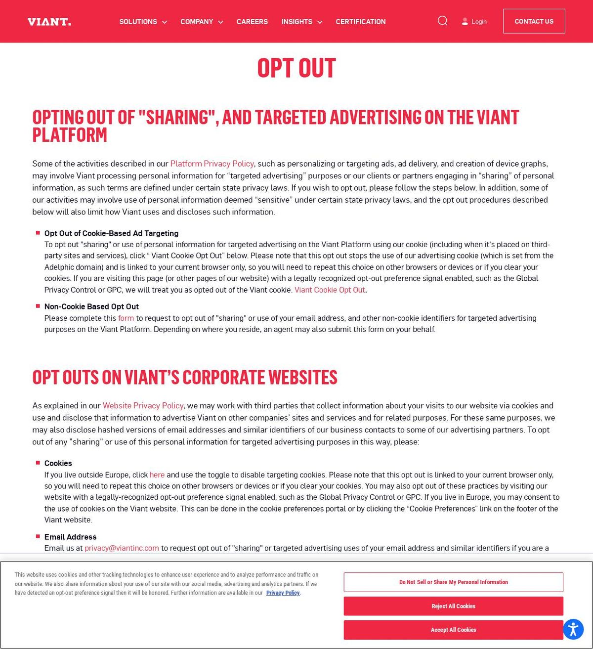 Viant's opt-out page, captured 23 Oct 2026