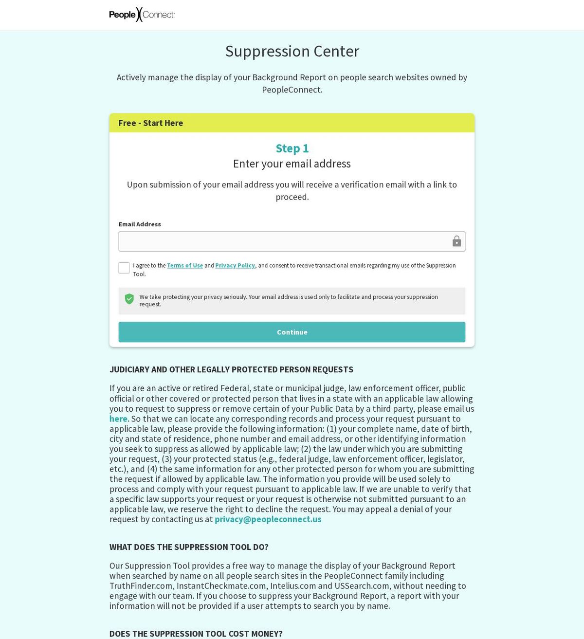 Intelius's opt-out page, captured 23 Oct 2026