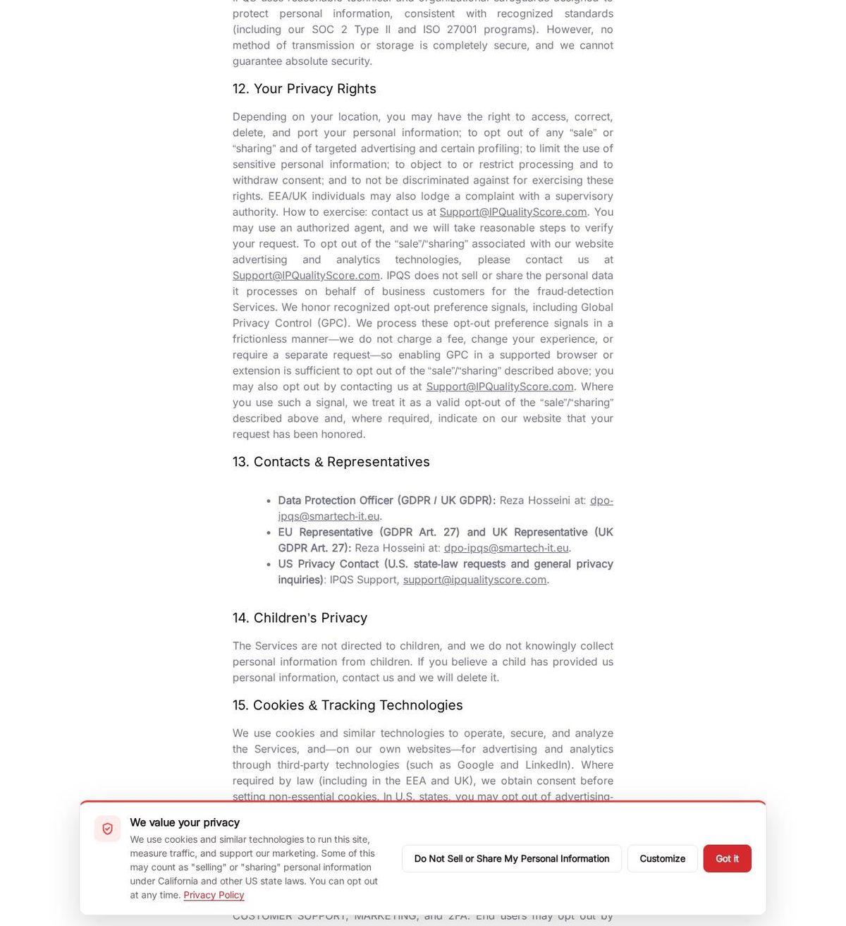 IPQualityScore LLC's opt-out page, captured 23 Oct 2026