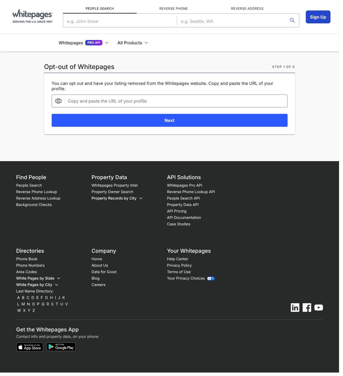 Whitepages.com's opt-out page, captured 23 Oct 2026