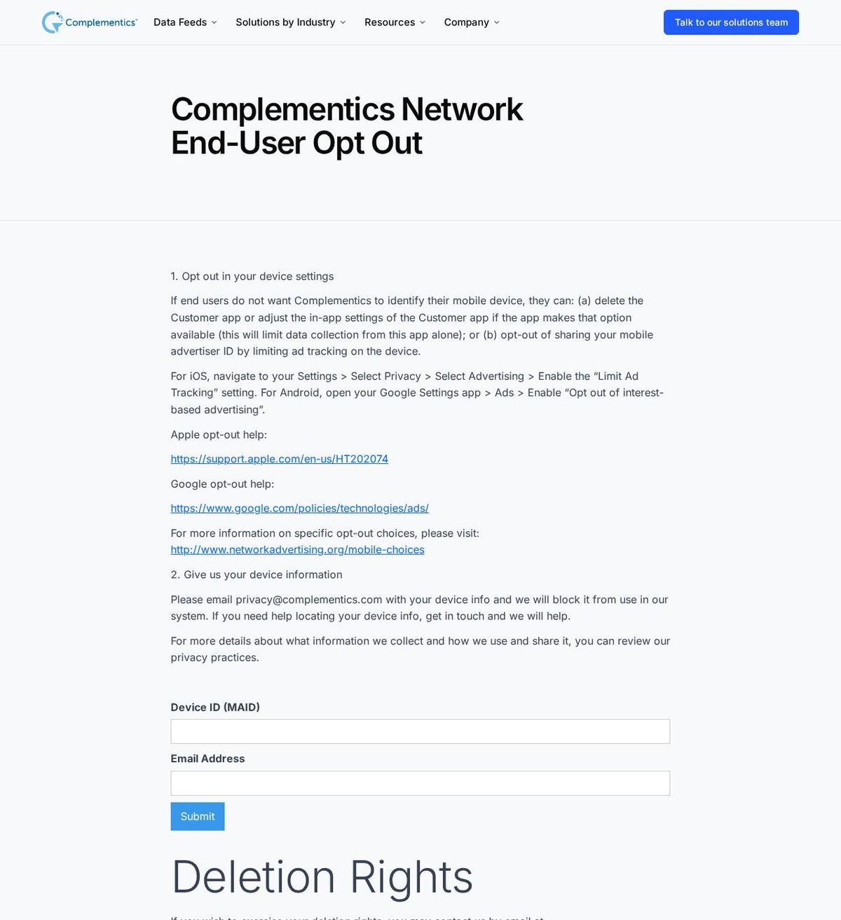 Complementics's opt-out page, captured 23 Oct 2026