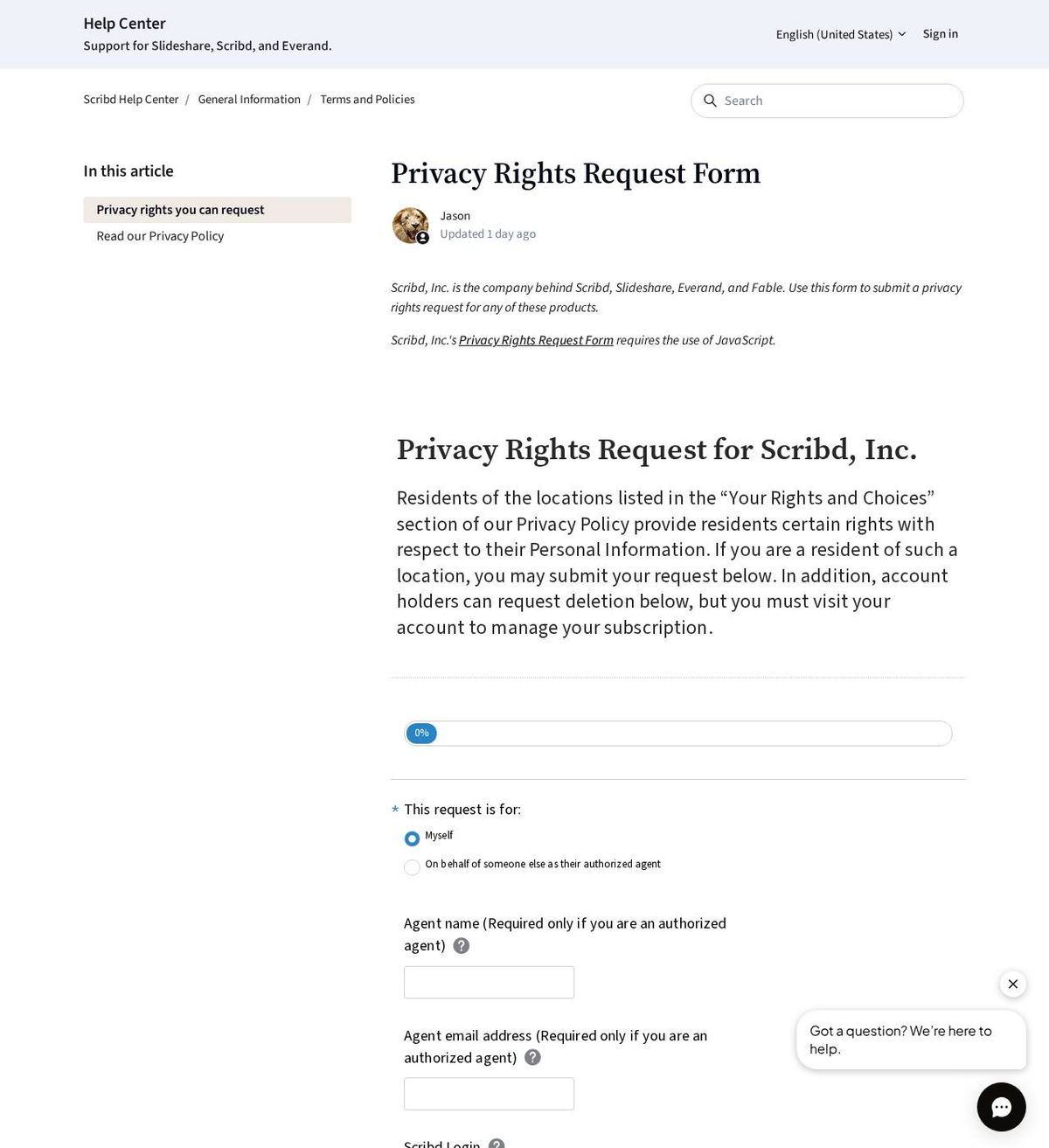 Scribd, Inc.'s opt-out page, captured 23 Oct 2026