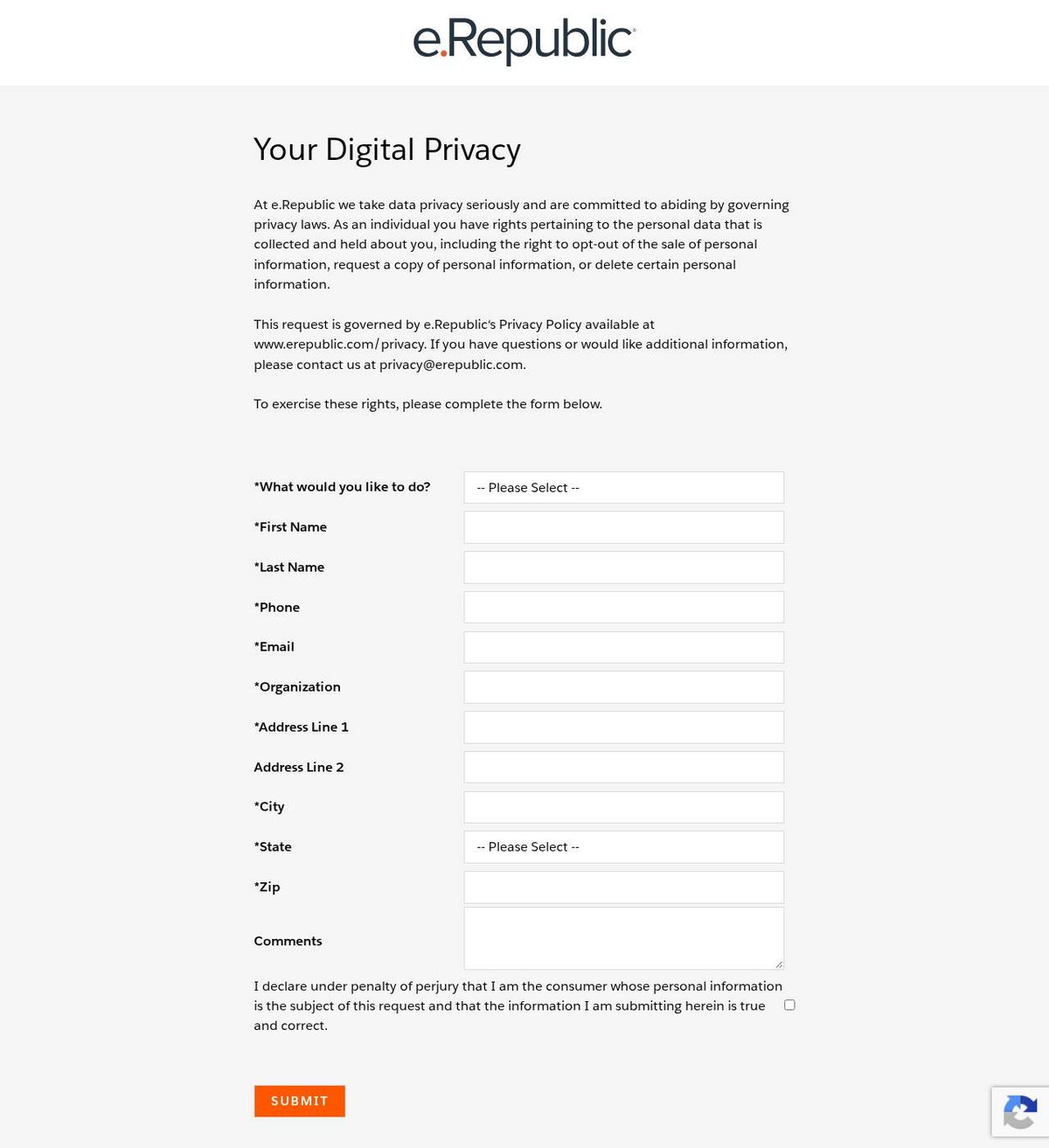 e.Republic's opt-out page, captured 23 Oct 2026