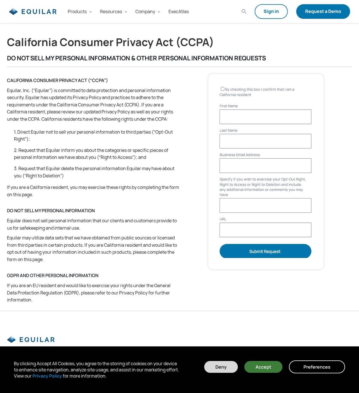 Equilar, Inc.'s opt-out page, captured 23 Oct 2026