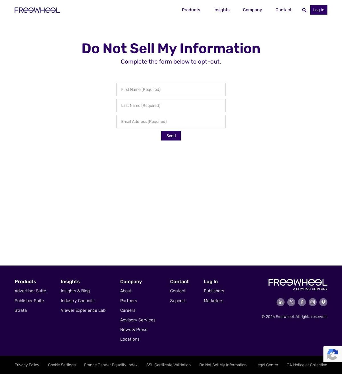 FreeWheel's opt-out page, captured 23 Oct 2026