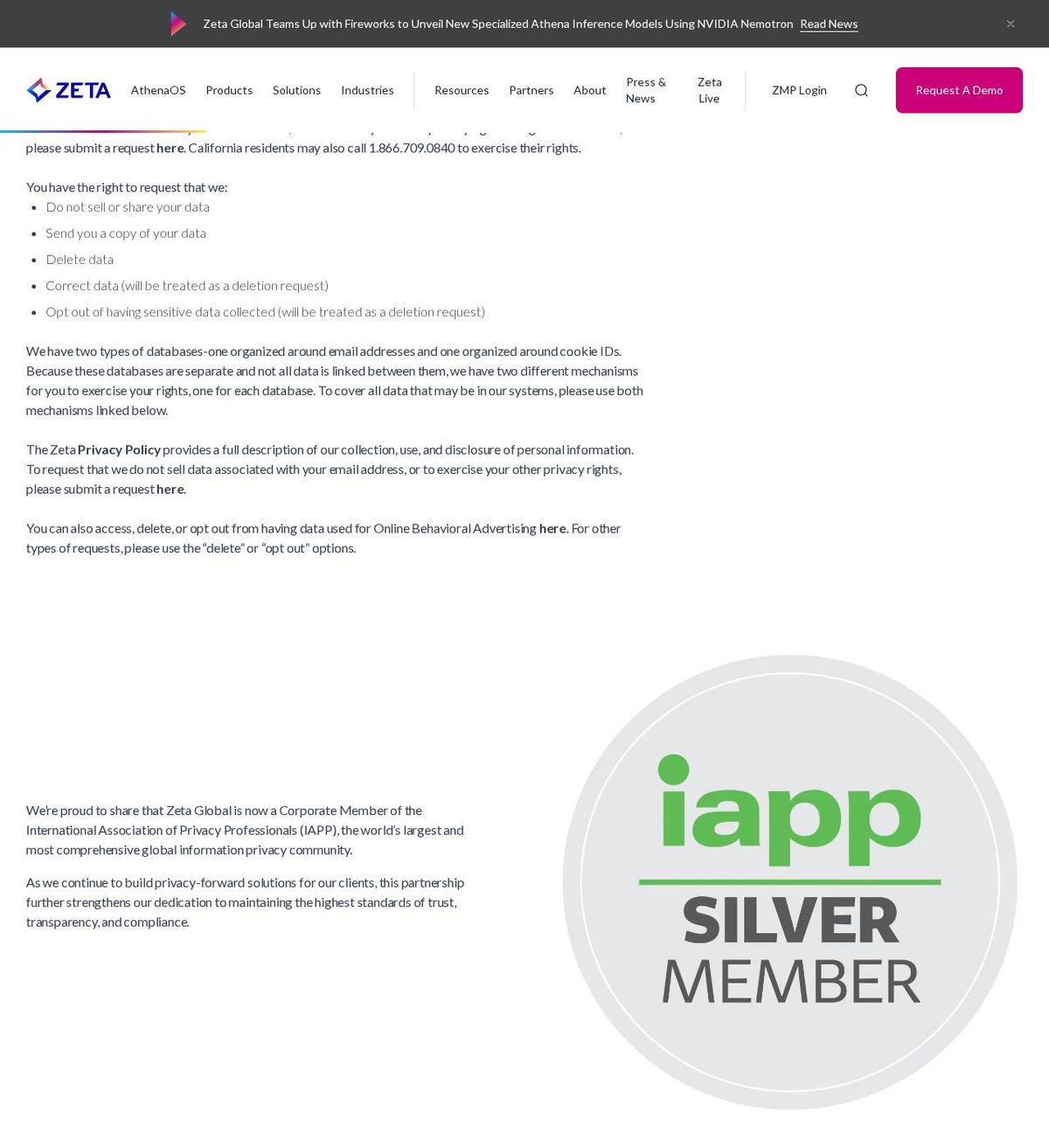 Zeta Global's opt-out page, captured 23 Oct 2026