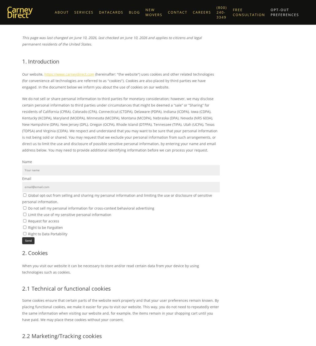 Carney Direct's opt-out page, captured 23 Oct 2026