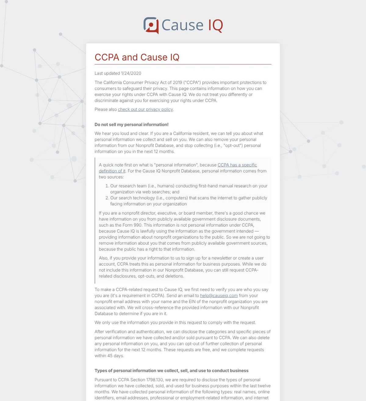 Cause IQ's opt-out page, captured 23 Oct 2026
