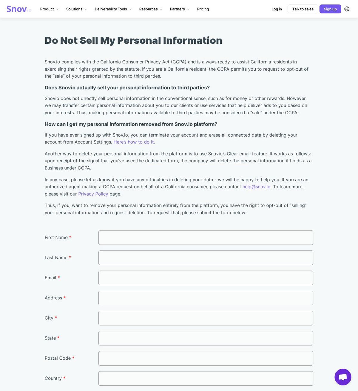 Snov.io's opt-out page, captured 23 Oct 2026