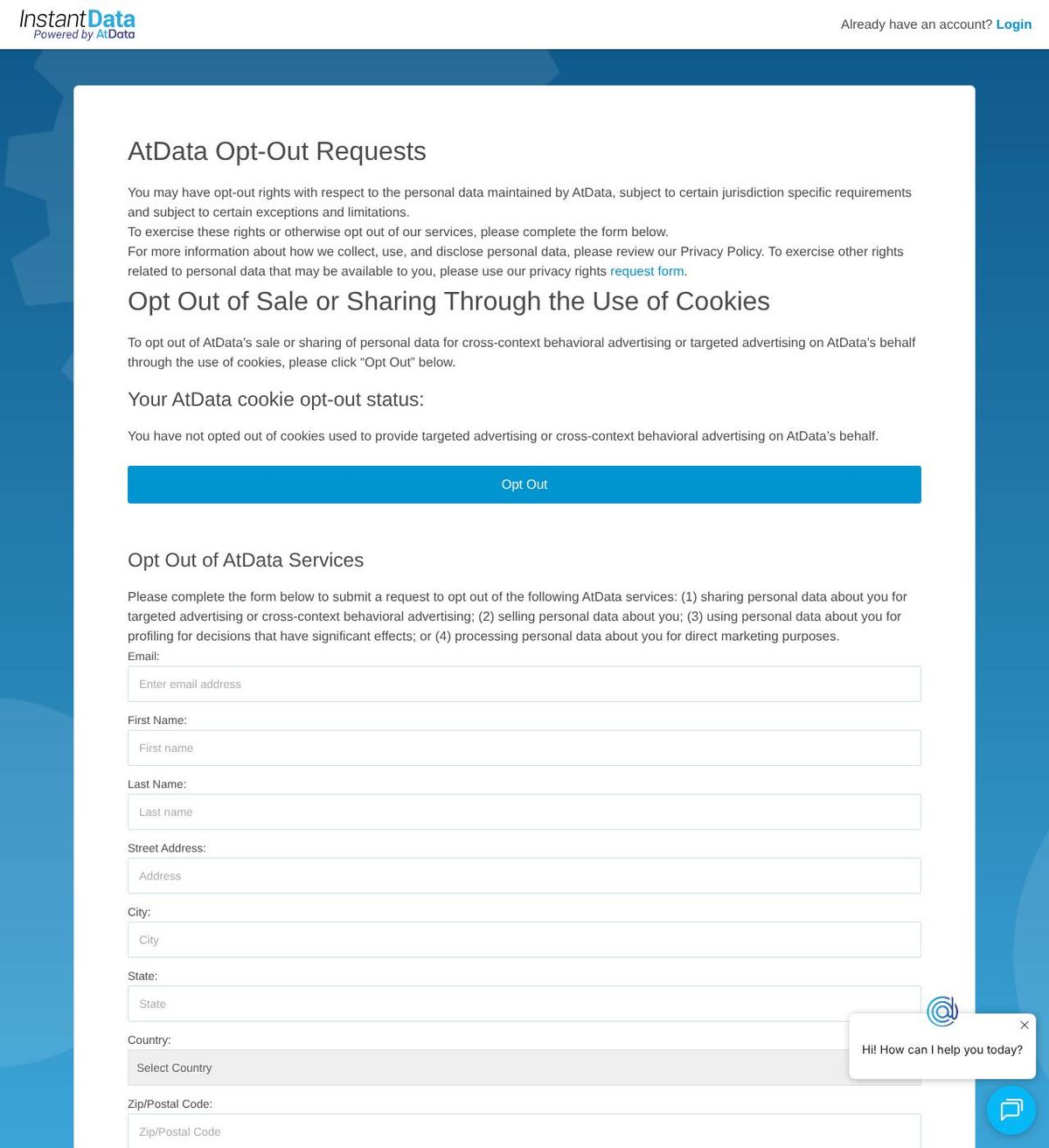 AtData's opt-out page, captured 23 Oct 2026