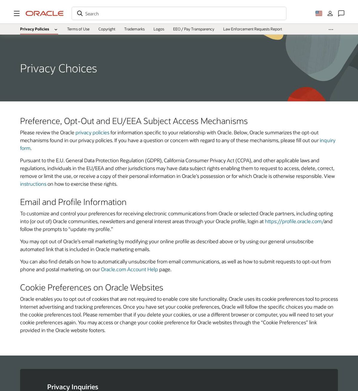 Oracle Data Cloud's opt-out page, captured 23 Oct 2026