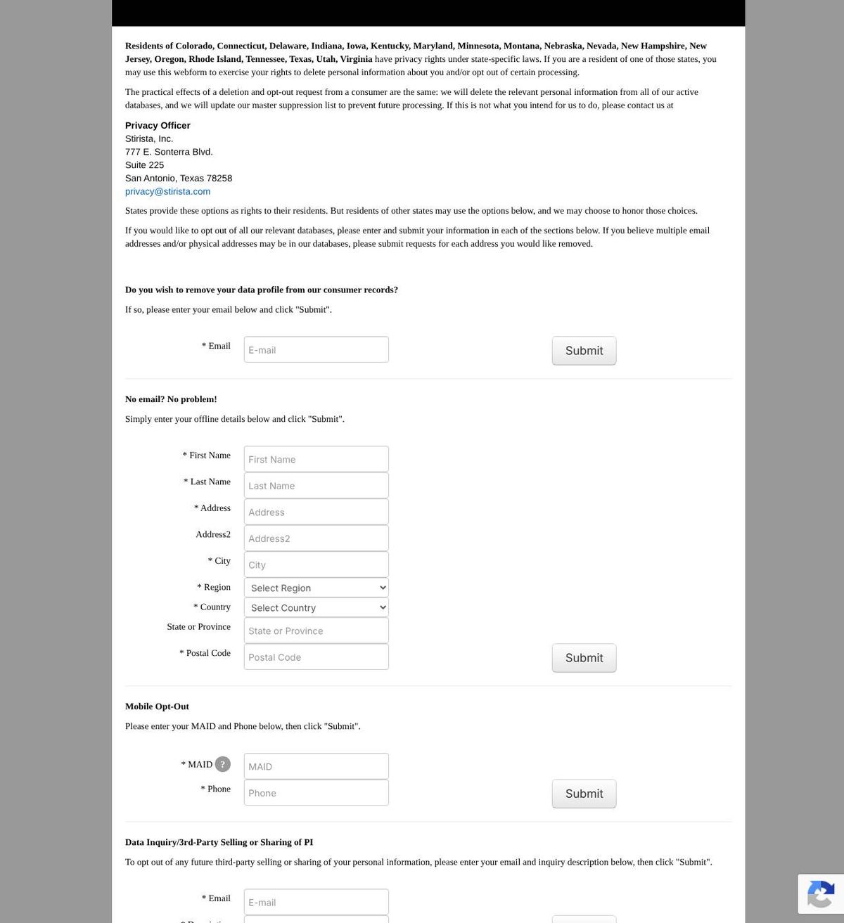Stirista's opt-out page, captured 23 Oct 2026