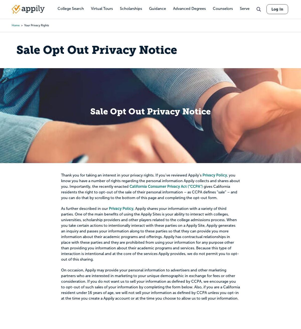 Appily's opt-out page, captured 23 Oct 2026
