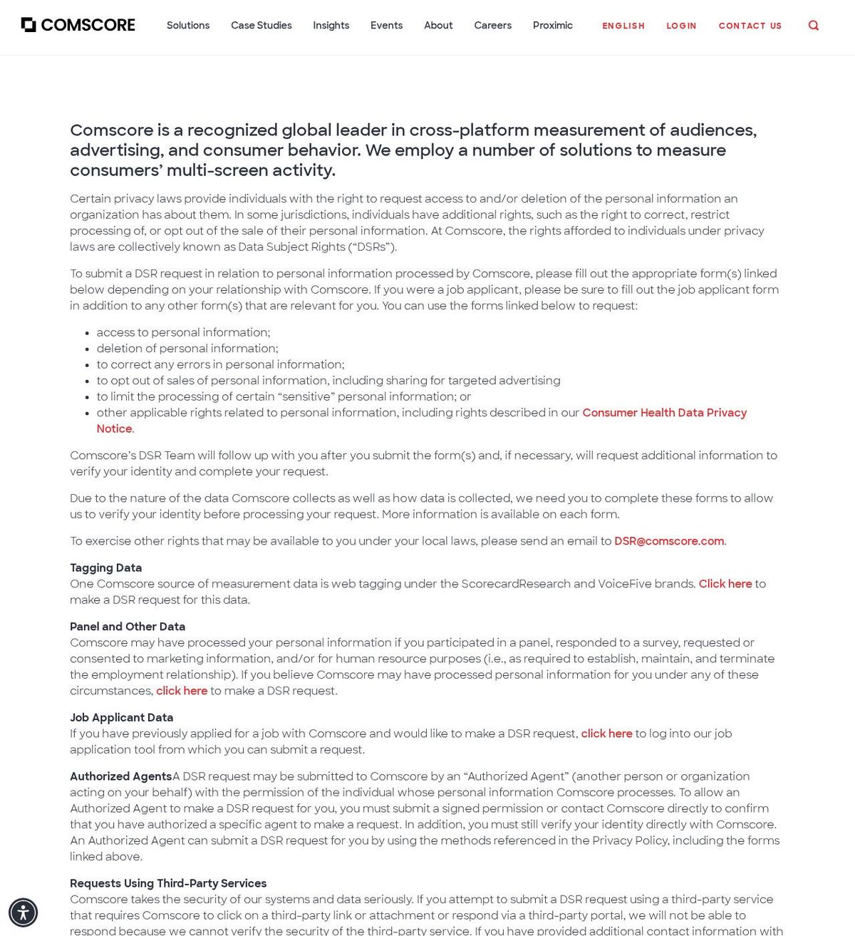 Comscore's opt-out page, captured 23 Oct 2026