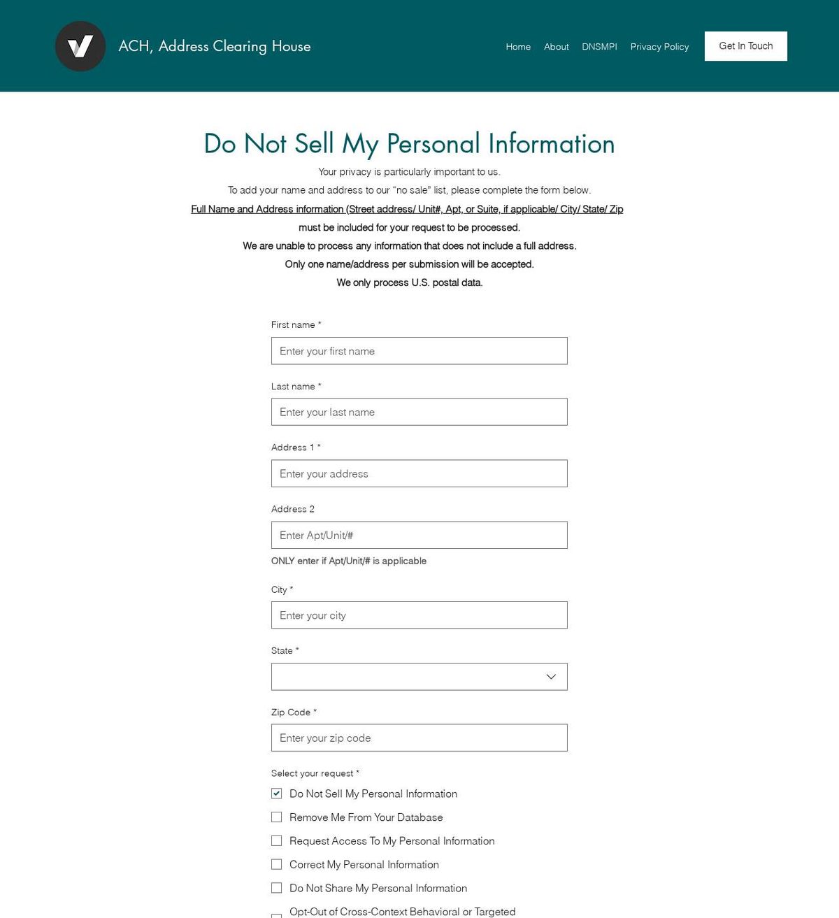 ACH's opt-out page, captured 23 Oct 2026