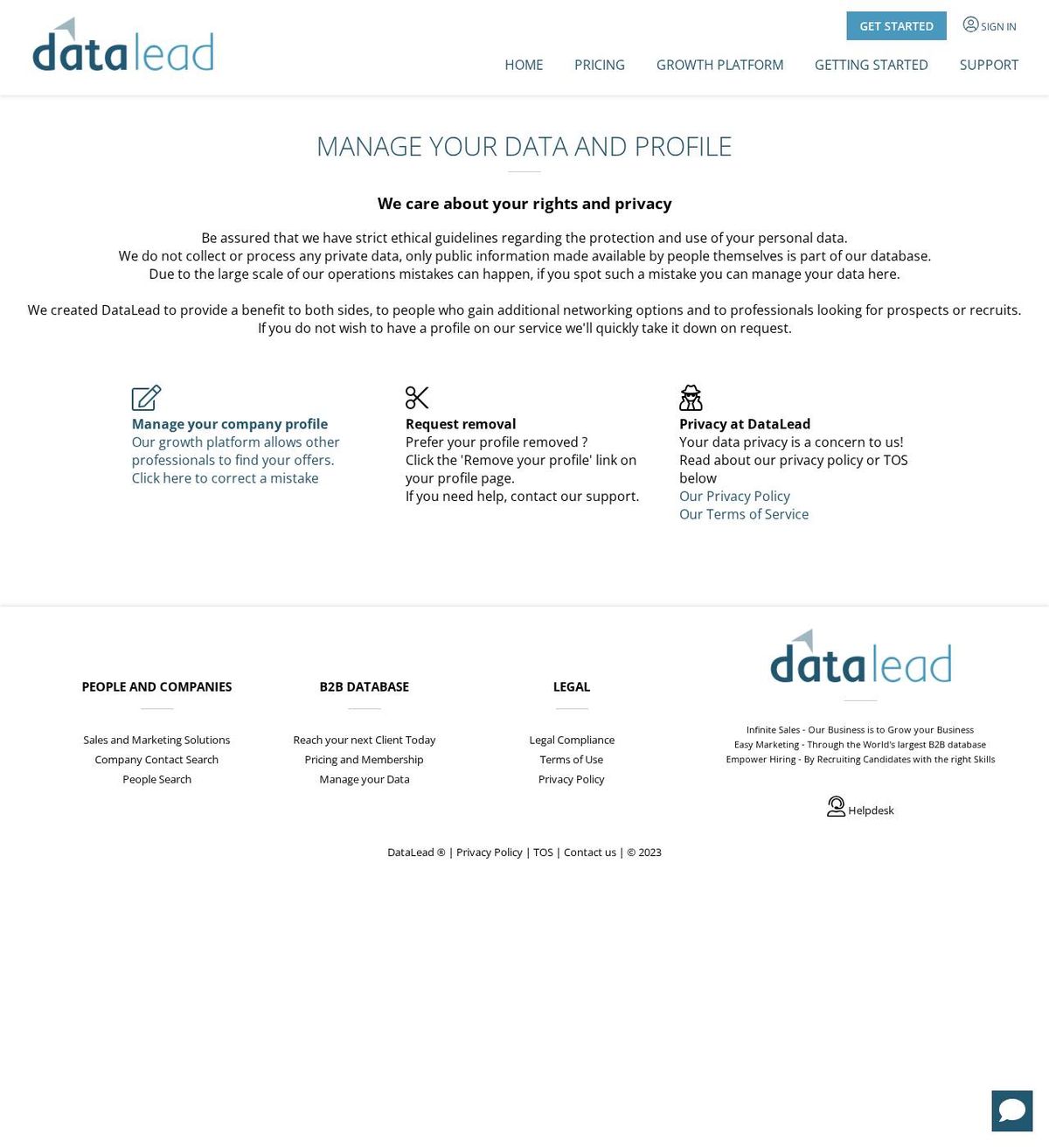 DataLead's opt-out page, captured 23 Oct 2026