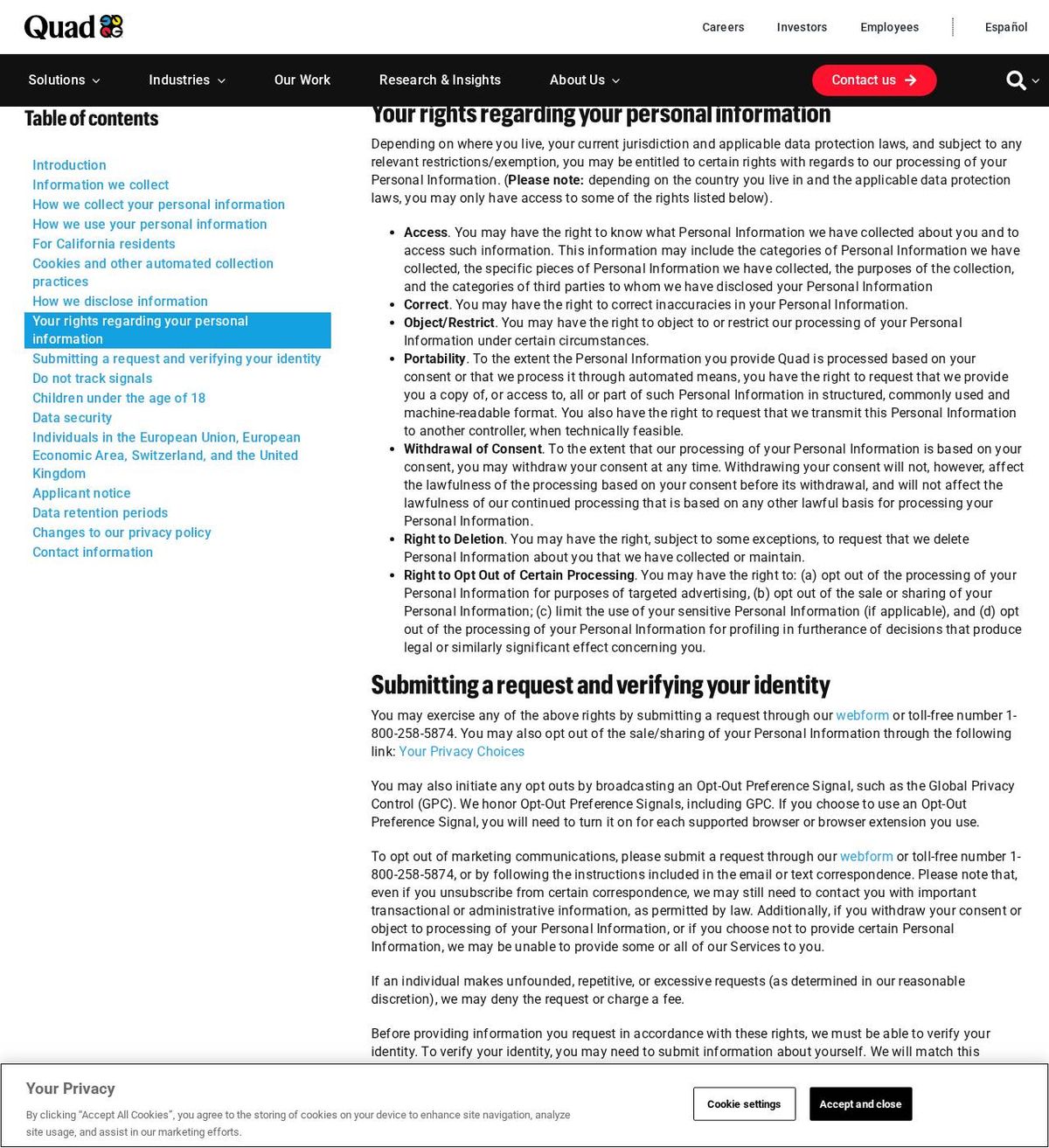 Quad's opt-out page, captured 23 Oct 2026