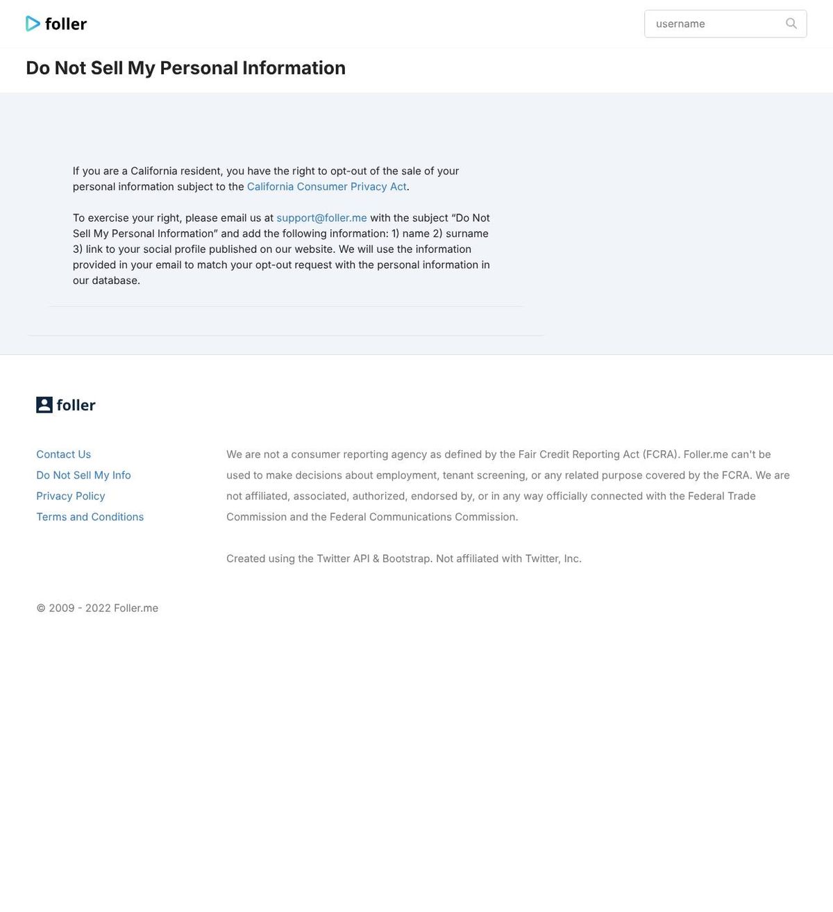 Foller.me's opt-out page, captured 23 Oct 2026