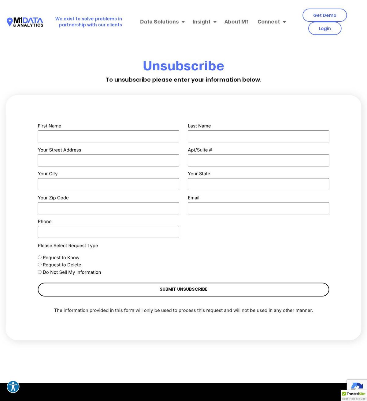 M1 Data's opt-out page, captured 23 Oct 2026