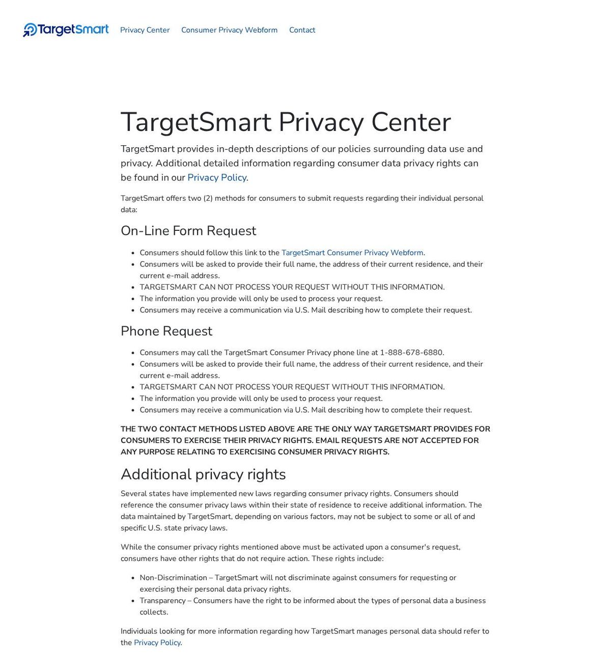 TargetSmart's opt-out page, captured 23 Oct 2026